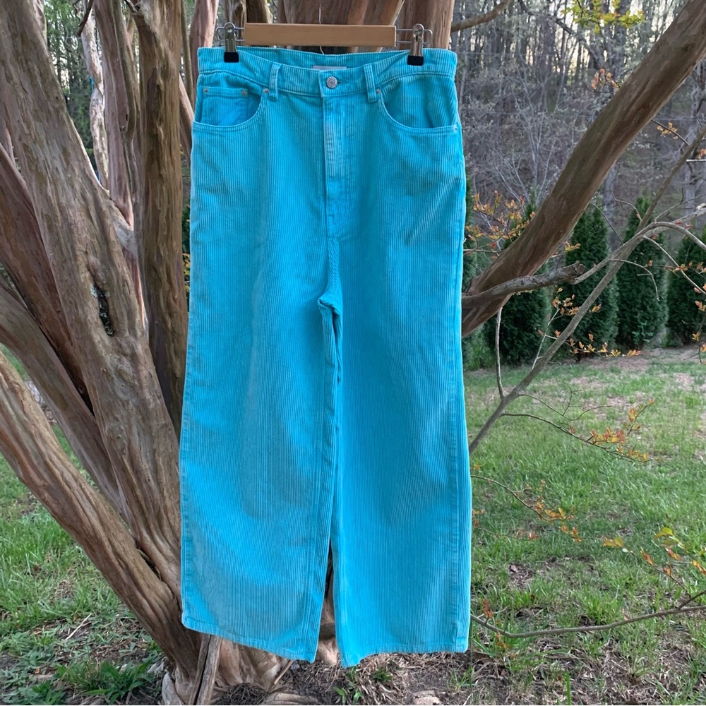UO BDG High & Wide Corduroy Pants in Turquoise/Blue - Picture 2 of 12